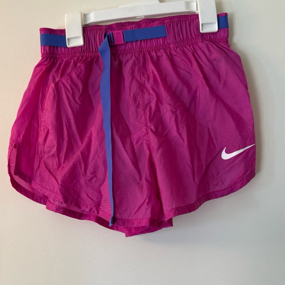 Nike Lightweight Nylon Belted Athletic Activewear Running Gym Pink Blue Shorts - Picture 4 of 6